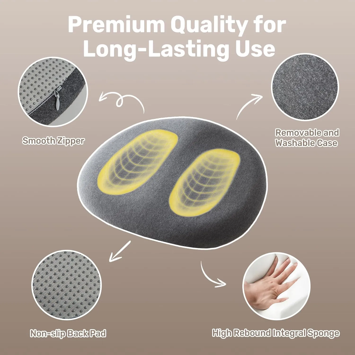 puredown X Large Seat Cushions, 1 Pack Gel Office Chair Pads with Non-Slip Backing, Tailbone Pain Relief Cushion, Washable Car Booster Seat Cushion, 19" x 15" x 5"