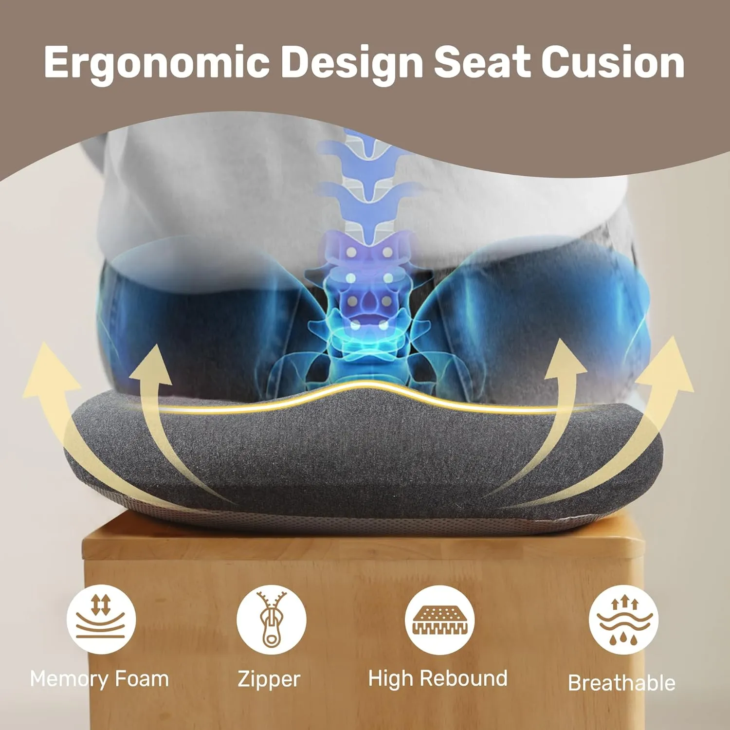puredown X Large Seat Cushions, 1 Pack Gel Office Chair Pads with Non-Slip Backing, Tailbone Pain Relief Cushion, Washable Car Booster Seat Cushion, 19" x 15" x 5"
