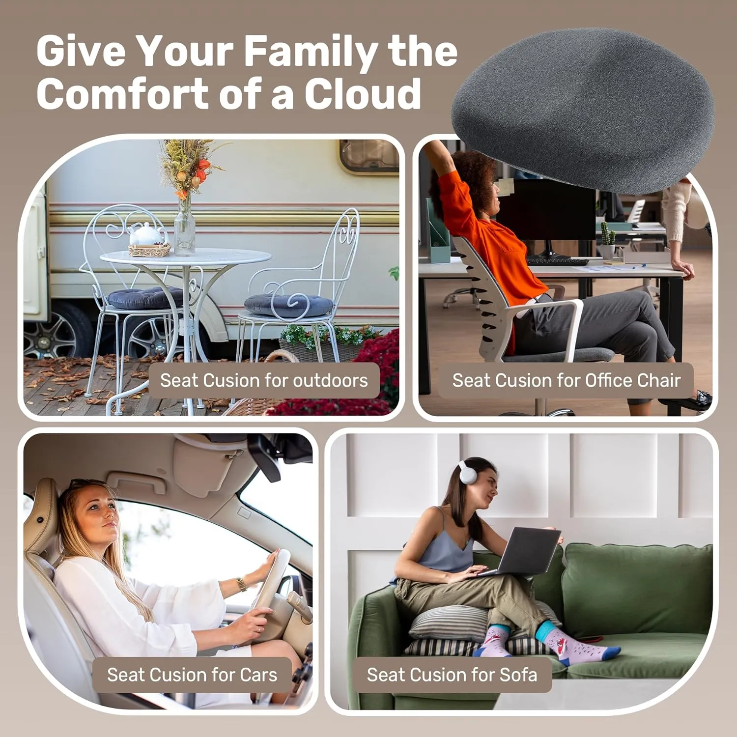 puredown X Large Seat Cushions, 1 Pack Gel Office Chair Pads with Non-Slip Backing, Tailbone Pain Relief Cushion, Washable Car Booster Seat Cushion, 19" x 15" x 5"