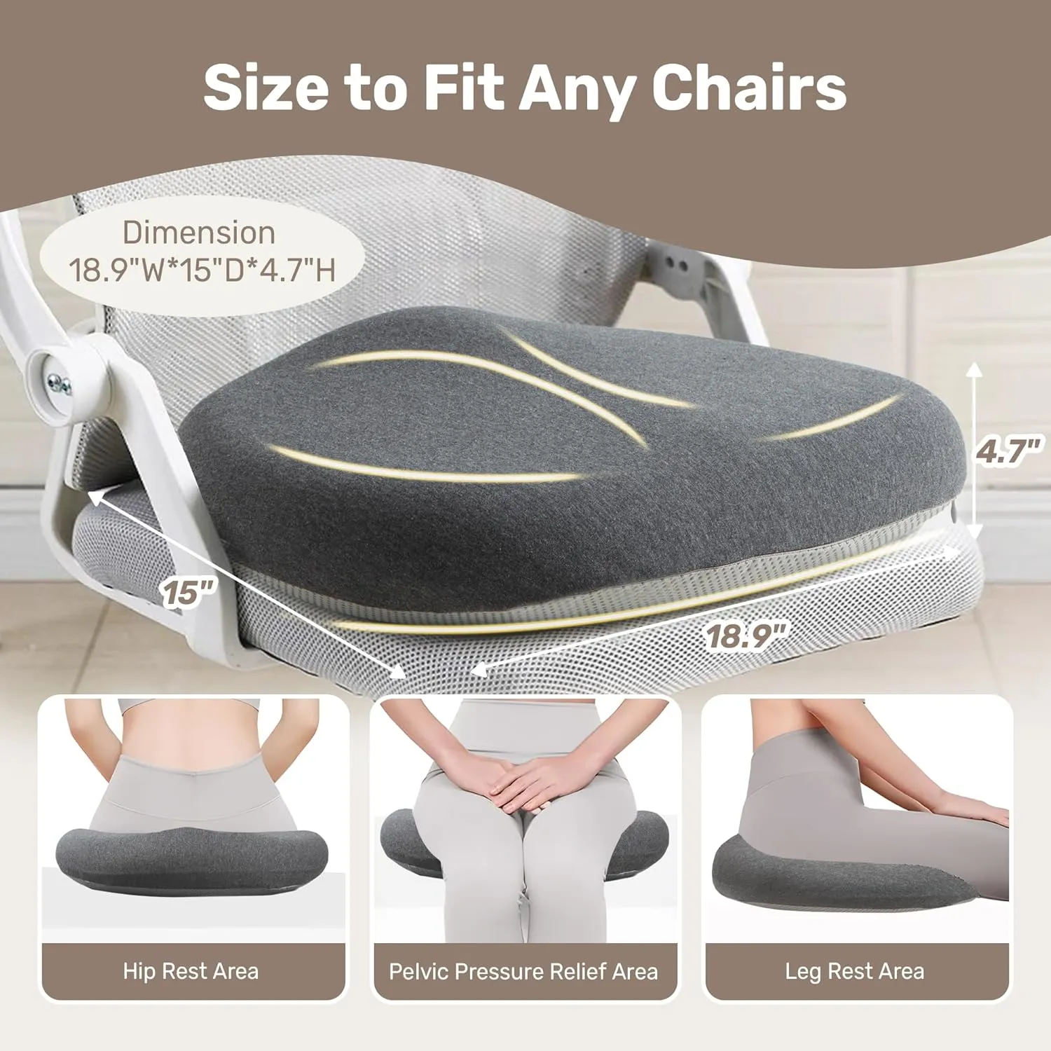 puredown X Large Seat Cushions, 1 Pack Gel Office Chair Pads with Non-Slip Backing, Tailbone Pain Relief Cushion, Washable Car Booster Seat Cushion, 19" x 15" x 5"