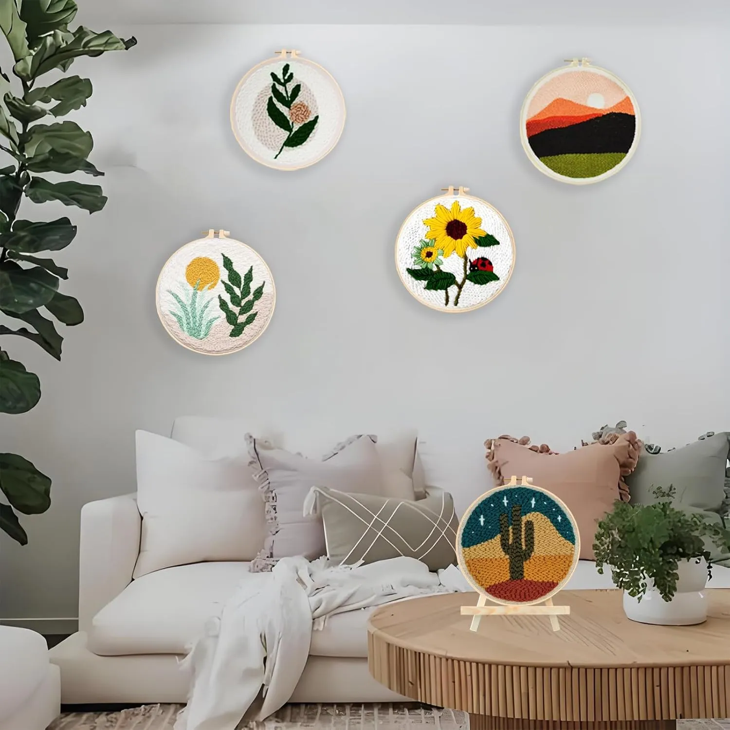 PYHIRRY Punch Needle Kits Adults Beginner Sunflower-with Tool, Hoop, Yarn, Fabric & Video Tutorials -Complete Punch Needle kit for Home Decor Craft for Wall Art & Gifts