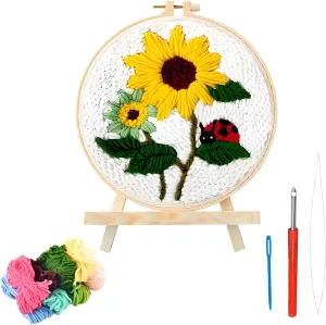 PYHIRRY Punch Needle Kits Adults Beginner Sunflower-with Tool, Hoop, Yarn, Fabric & Video Tutorials -Complete Punch Needle kit for Home Decor Craft for Wall Art & Gifts