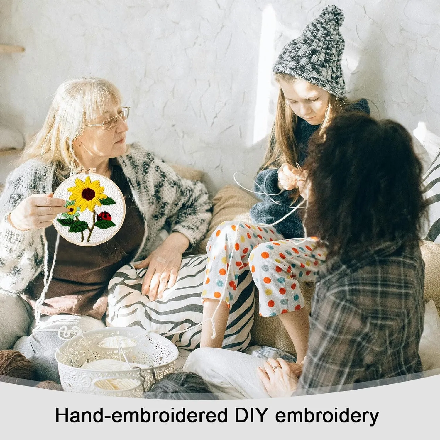 PYHIRRY Punch Needle Kits Adults Beginner Sunflower-with Tool, Hoop, Yarn, Fabric & Video Tutorials -Complete Punch Needle kit for Home Decor Craft for Wall Art & Gifts