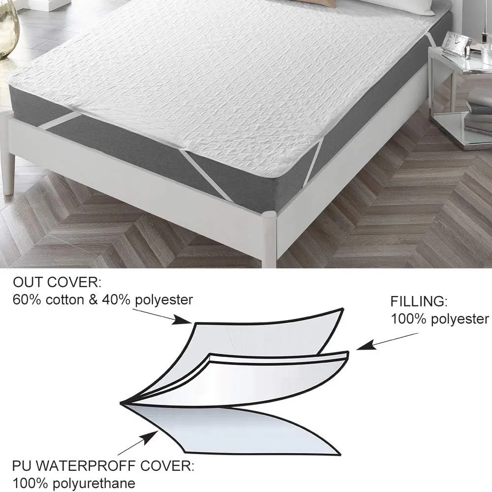 Quilted Fitted Mattress Pad Waterproof Fitted Sheet Mattress Protector with Highly Absorbent Fill Layer 100% Soft Cotton Blend Cover Surface, Breathable, Deep Pocket (Full)