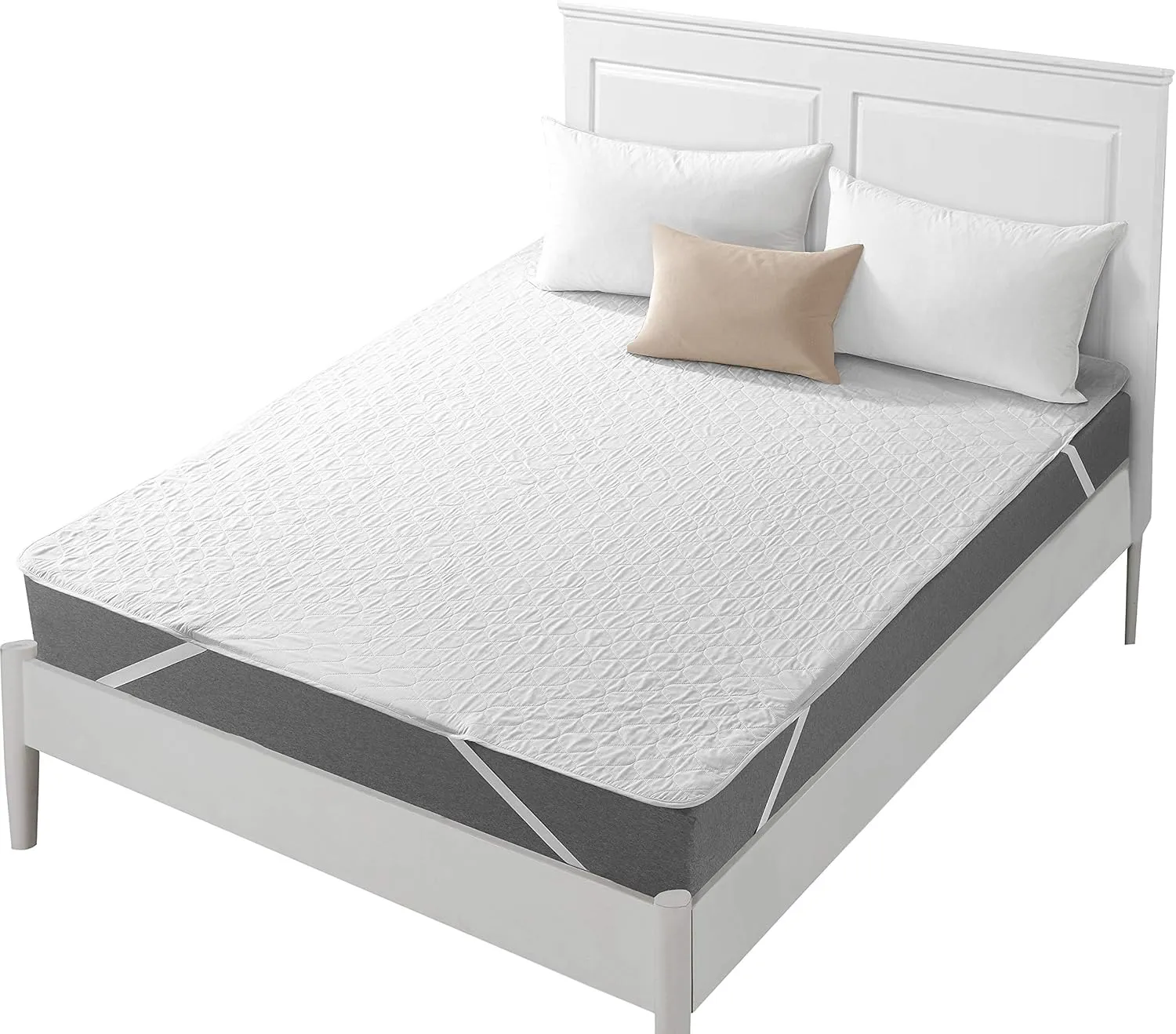 Quilted Fitted Mattress Pad Waterproof Fitted Sheet Mattress Protector with Highly Absorbent Fill Layer 100% Soft Cotton Blend Cover Surface, Breathable, Deep Pocket (Full)