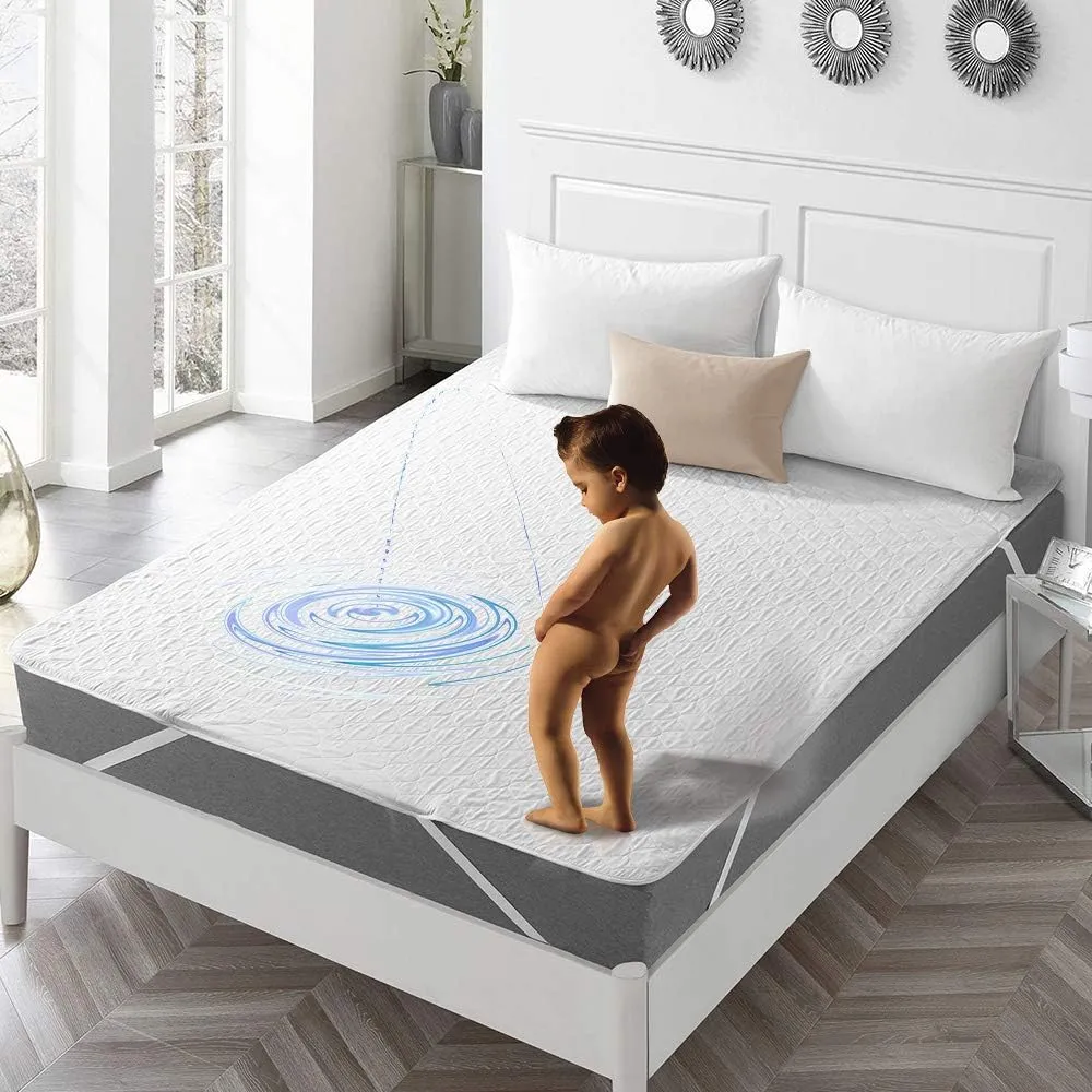 Quilted Fitted Mattress Pad Waterproof Fitted Sheet Mattress Protector with Highly Absorbent Fill Layer 100% Soft Cotton Blend Cover Surface, Breathable, Deep Pocket (Full)