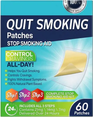 Quit Smoking Patches 3 in 1(Step1-Step2-Step3), Contains 21mg, 14mg, 7mg Delivered Over 24 Hours, Smoking Aid to Help Quit Smoking 60 Patches