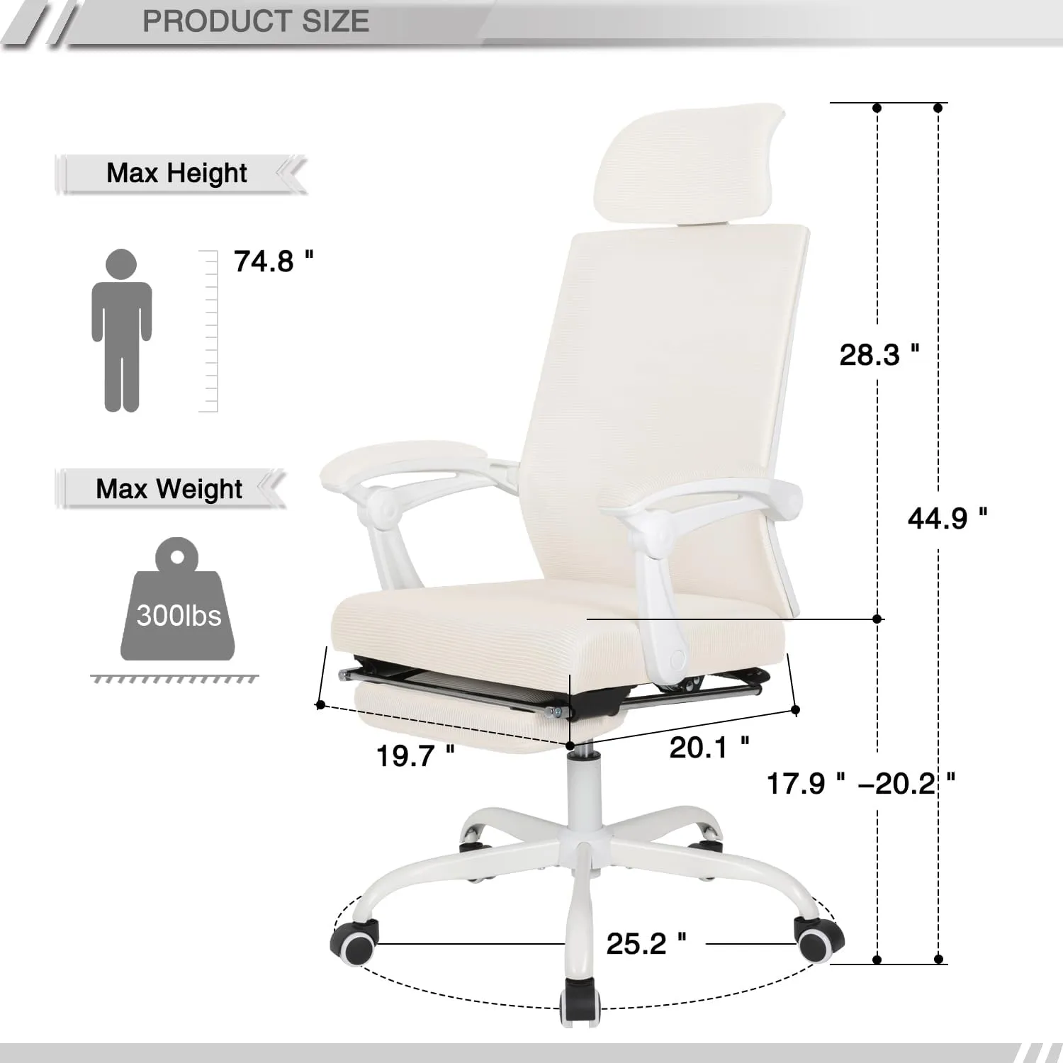 Qulomvs Mesh Ergonomic Office Chair with Footrest Home Office Desk Chair with Headrest and Backrest 90-135 Adjustable Computer Executive Desk Chair with Wheels 360 Swivel Task Chair