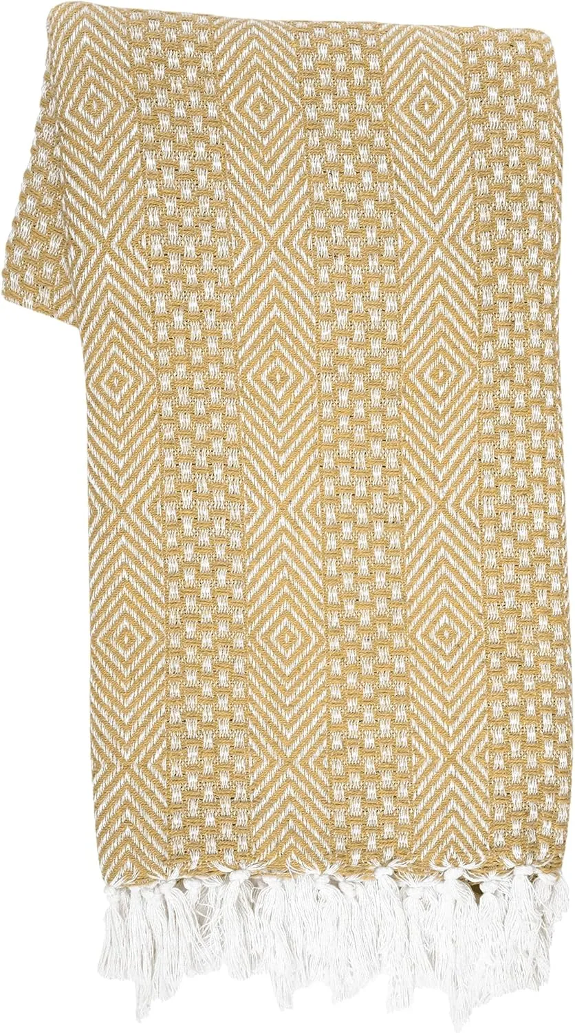 RAJRANG Tinsel Yellow Throw Blanket - Warm Living Room Decorative Throws for Sofa and Couch 60 x 50 Inch