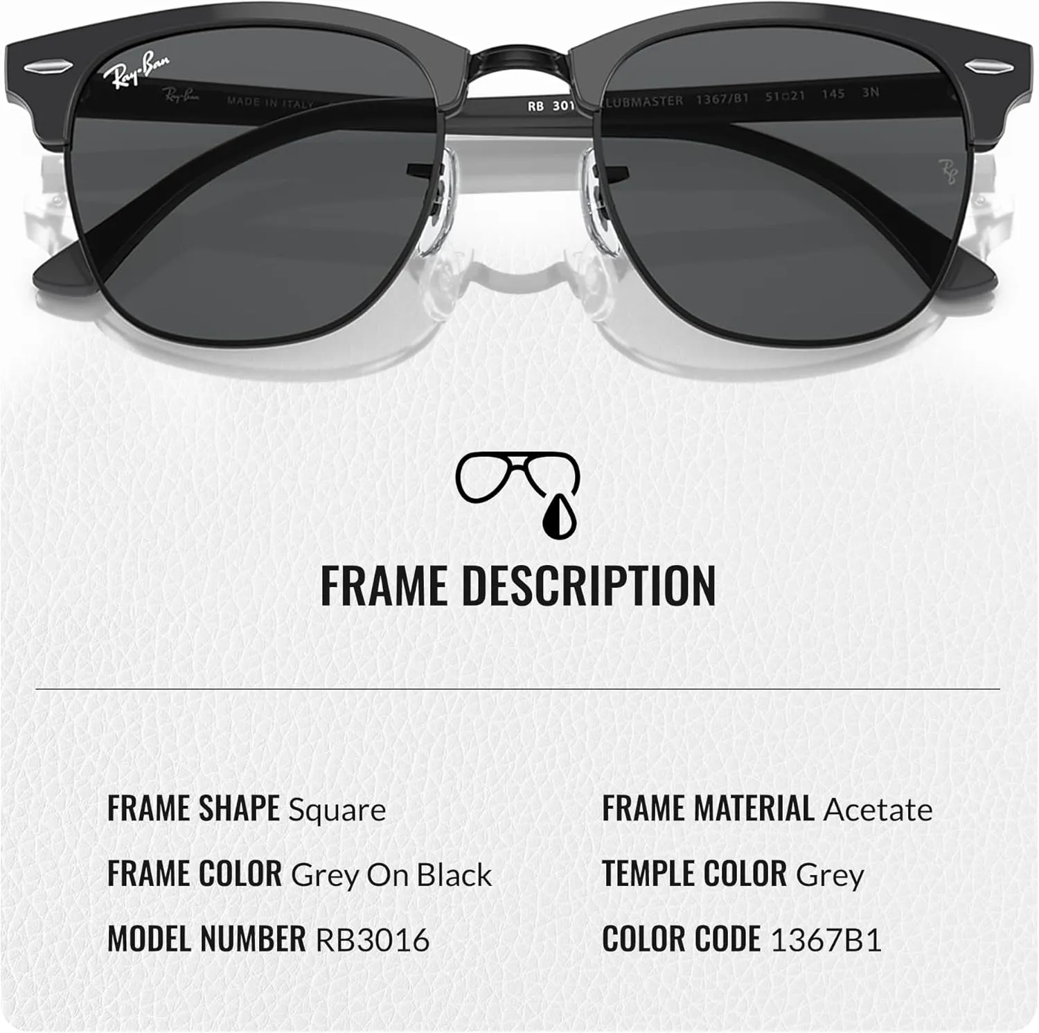 Ray-Ban RB3016 Clubmaster Classic Square Shape Sunglasses With Eyewear Kit Bundle - High Bridge Fit -Casual Square Sunglasses