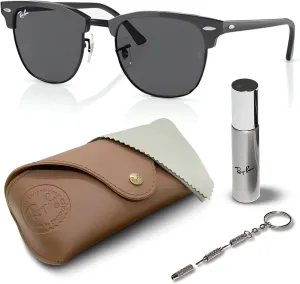 Ray-Ban RB3016 Clubmaster Classic Square Shape Sunglasses With Eyewear Kit Bundle - High Bridge Fit -Casual Square Sunglasses