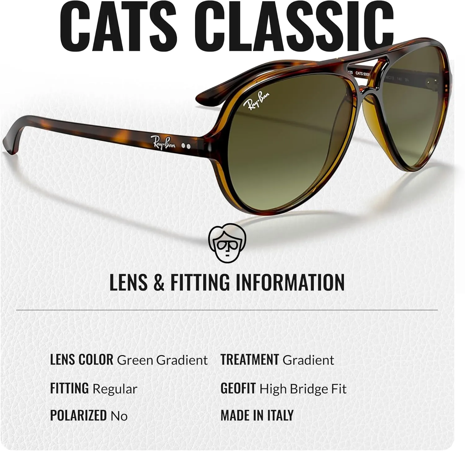 Ray-Ban RB4125 CATS 5000 Classic Pilot Shape Sunglasses for Men & Women With Eyewear Kit Bundle - Classic Sun Glasses