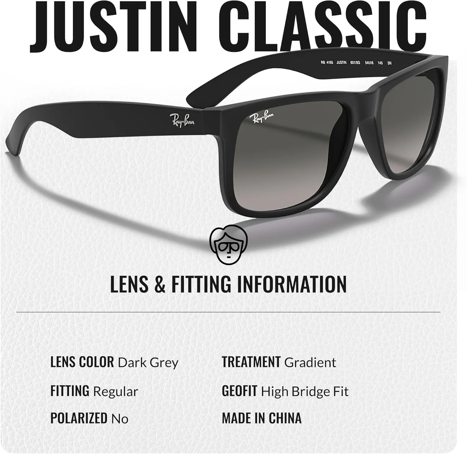 Ray-Ban RB4165 JUSTIN Classic Square Shape Sunglasses With Eyewear Kit Bundle - High Bridge Fit - Square Sunglasses
