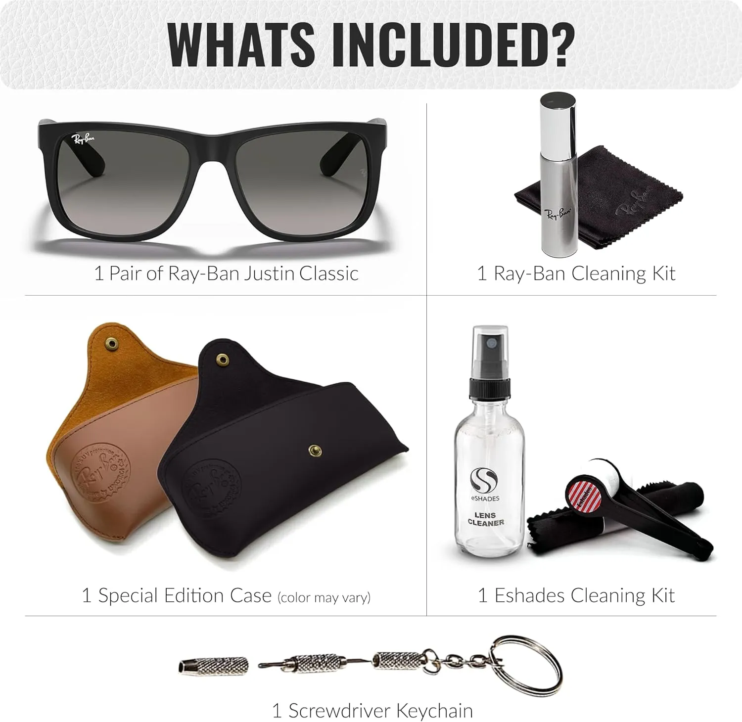 Ray-Ban RB4165 JUSTIN Classic Square Shape Sunglasses With Eyewear Kit Bundle - High Bridge Fit - Square Sunglasses