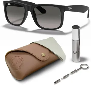 Ray-Ban RB4165 JUSTIN Classic Square Shape Sunglasses With Eyewear Kit Bundle - High Bridge Fit - Square Sunglasses