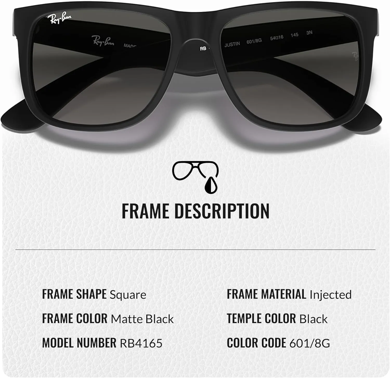 Ray-Ban RB4165 JUSTIN Classic Square Shape Sunglasses With Eyewear Kit Bundle - High Bridge Fit - Square Sunglasses