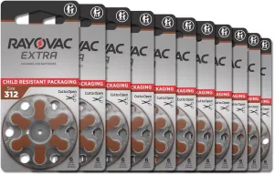 Rayovac Size 312 Extra Advanced Mercury Free Hearing Aid Batteries   Battery Holder Keychain Kit (120 Batteries)