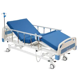 Real Relax 3 Function Full Electric Hospital Bed, ICU Electric Medical Bed with 4 inch Foam Mattress & IV Pole, Dining Table Board, Central Locking System with 5 inch Casters, 530LBS Loading.