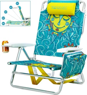Reclining Beach Chair Backpack 5-Position Lay Flat Lounge Chair for Adults Heavy Duty Portable Folding Lightweight with Cooler Bag Camping Chair for Sand Outdoor