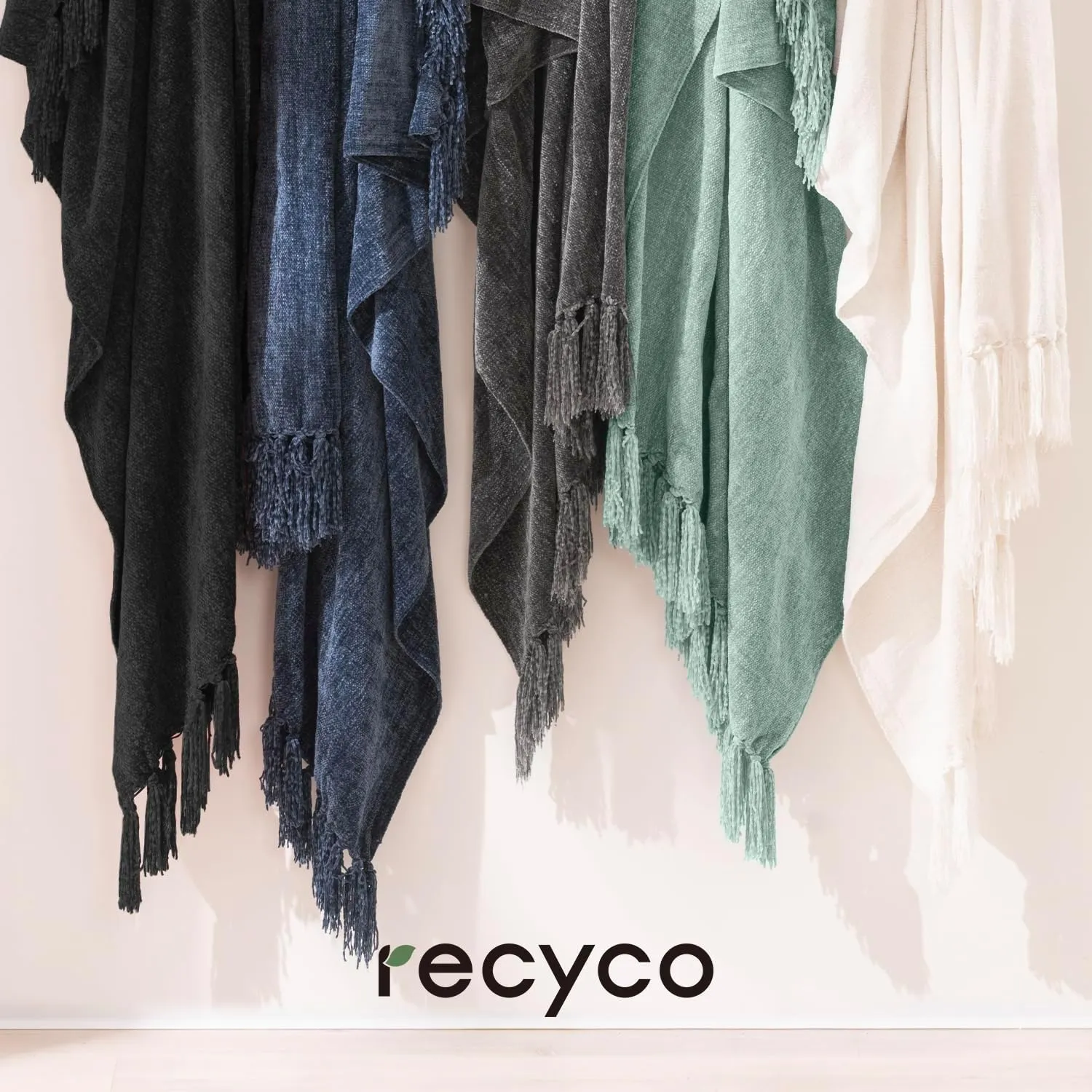 RECYCO Throw Blanket Soft Cozy Chenille Throw Blanket with Fringe Tassel for Couch Sofa Chair Bed Living Room Gift (Sage, 50'' x 60'')