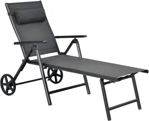 RELAX4LIFE Folding Lounge Chair with Wheels - Aluminum Chaise Lounge w/7 Adjustable Backrest Positions & Removable Pillow, Outdoor Patio Furniture for Porch, Lawn, Easy Assembly Beach Chair (1)