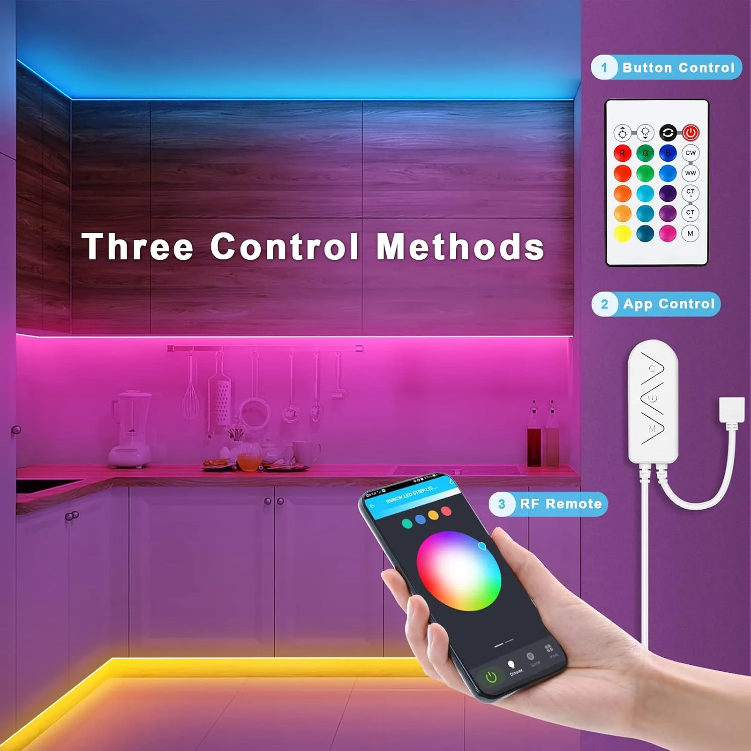 RGBWW Bluetooth LED Strip Lights, 65.6ft Tunable White 3000K to 6500K RGB Led Light Strips, Music Sync Color Changing Indoor LED Rope Lights for Cabinet, Bedroom,2 Roll of 32.8ft
