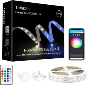 RGBWW Bluetooth LED Strip Lights, 65.6ft Tunable White 3000K to 6500K RGB Led Light Strips, Music Sync Color Changing Indoor LED Rope Lights for Cabinet, Bedroom,2 Roll of 32.8ft