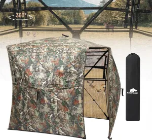 Rhino Valley Hunting Blind 360° See Through, Pop Up Ground Blinds with Carrying Bag, Portable Resilient Hunting Tent with Silent Magnetic Door & Sliding Windows for Deer Turkey Hunting