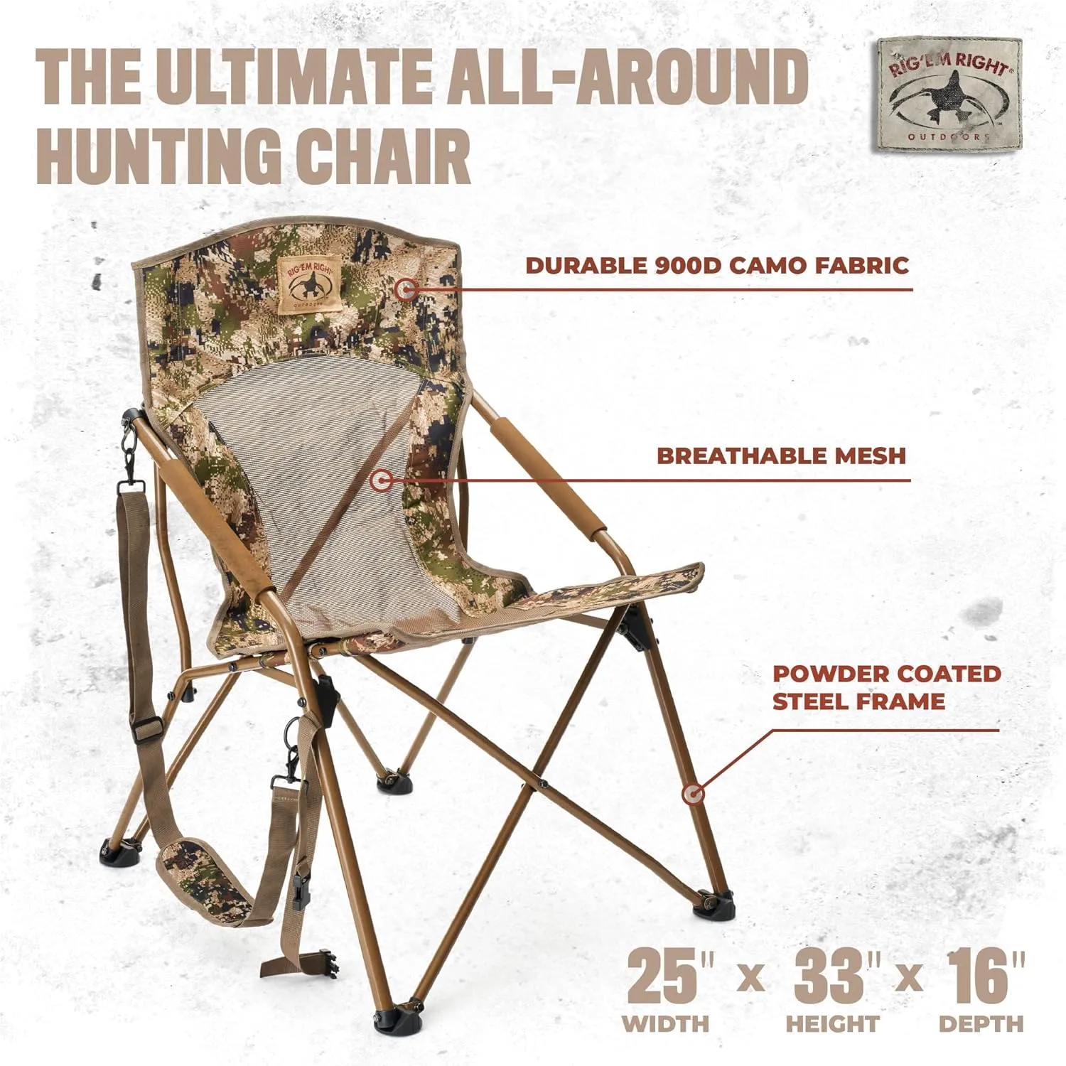 Rig'Em Right Waterfowl CampHunter Hunting Chair with Steel Frame and Carrying Straps, Gore Optifade Subalpine