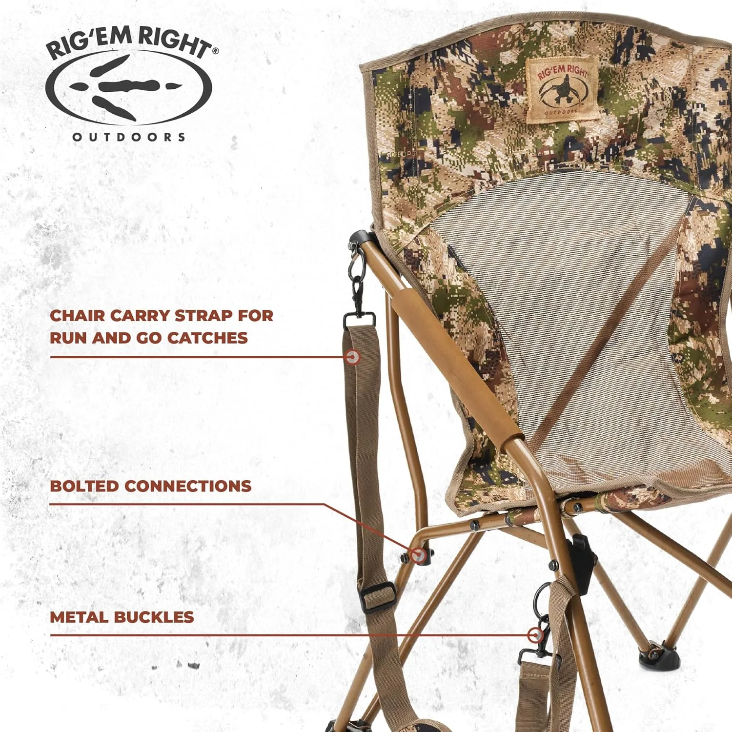 Rig'Em Right Waterfowl CampHunter Hunting Chair with Steel Frame and Carrying Straps, Gore Optifade Subalpine