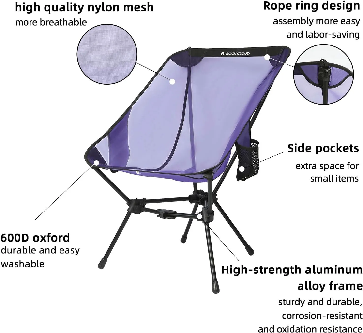 ROCK CLOUD Portable Camping Chair Ultralight Folding Chairs Compact Outdoor for Camp Hiking Backpacking Lawn Beach Sports