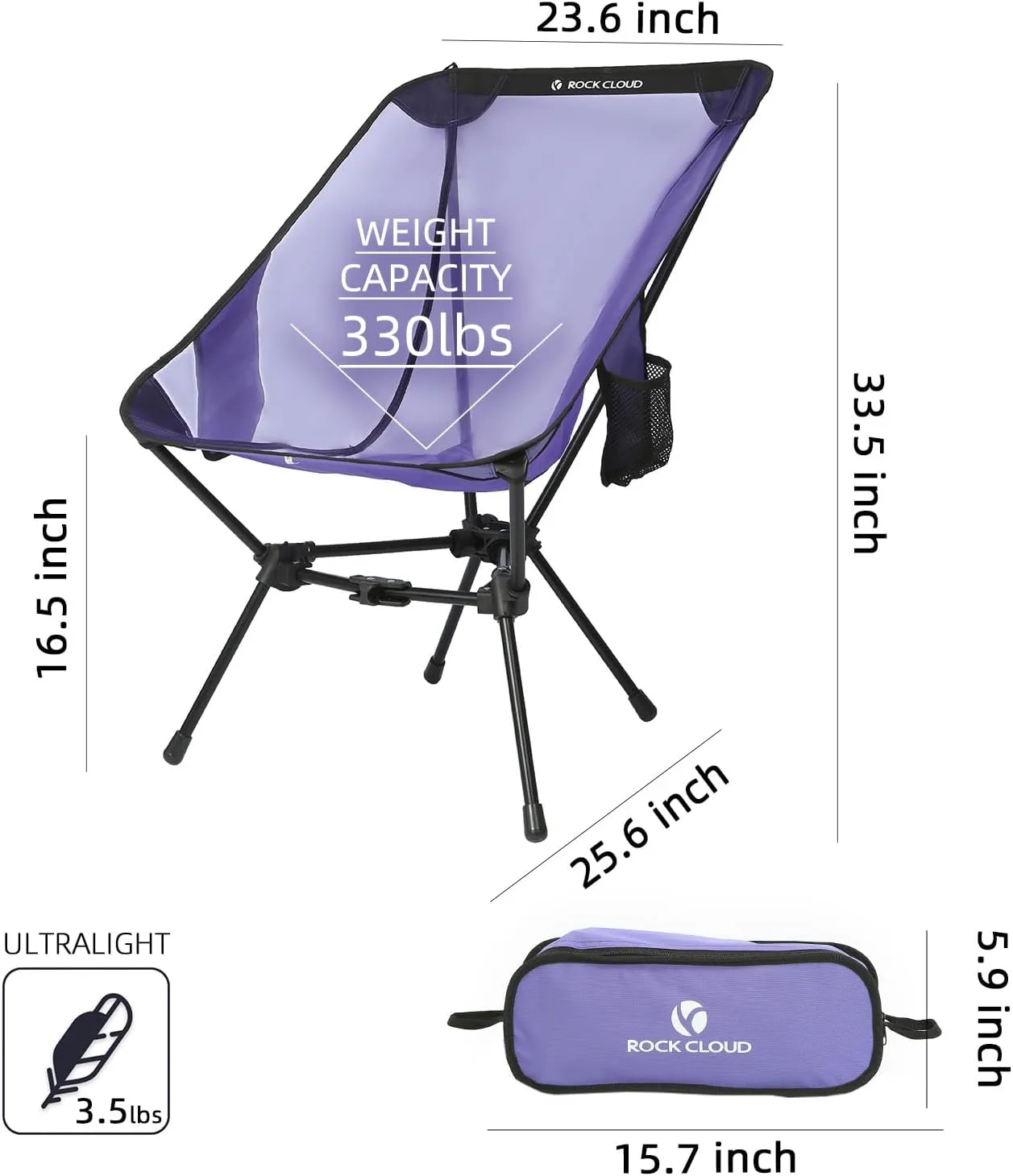 ROCK CLOUD Portable Camping Chair Ultralight Folding Chairs Compact Outdoor for Camp Hiking Backpacking Lawn Beach Sports