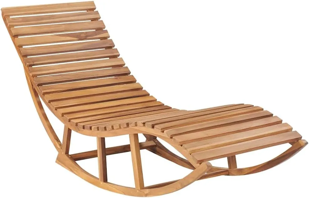 Rocking Sun Lounger with Cushion Solid Teak Woodrecliner Chair Tanning Chair Outdoor Lounge Chairs Camping chairsSuitable for Gardens, courtyards