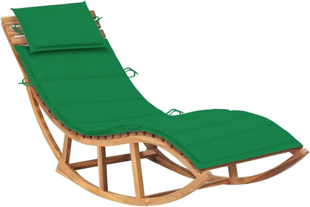 Rocking Sun Lounger with Cushion Solid Teak Woodrecliner Chair Tanning Chair Outdoor Lounge Chairs Camping chairsSuitable for Gardens, courtyards