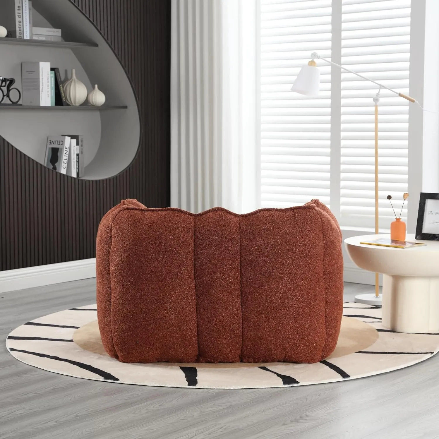 roomfitters Soft Bean Bag Chair with High Resilient Foam Chips for Living Room and Bedroom | Comfortable Square Lazy Sofa with Footstool | Adult Gaming, Reading, and TV Cover (Red Brown)