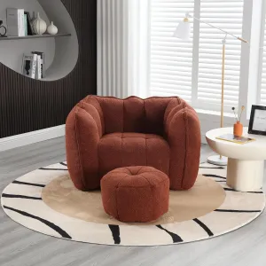 roomfitters Soft Bean Bag Chair with High Resilient Foam Chips for Living Room and Bedroom | Comfortable Square Lazy Sofa with Footstool | Adult Gaming, Reading, and TV Cover (Red Brown)