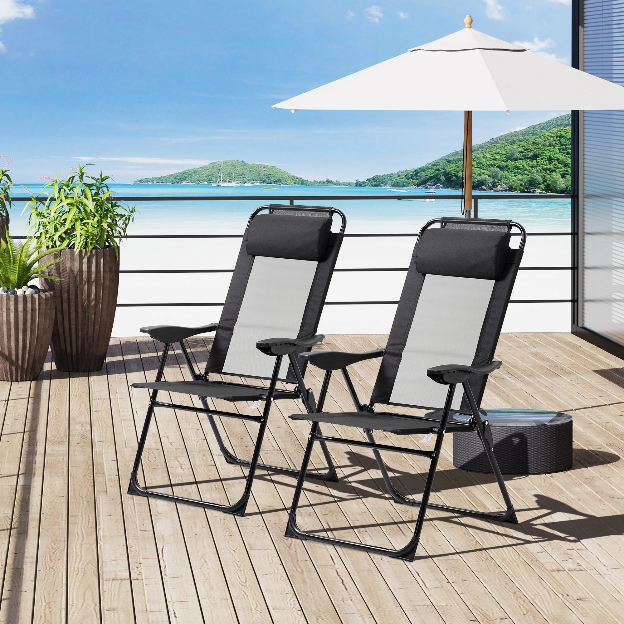 Rootz 2 Piece Garden Chair Set - Camping Chair - Balcony Chairs - 5 Position Backrest - 62cm x 70cm x 109cm