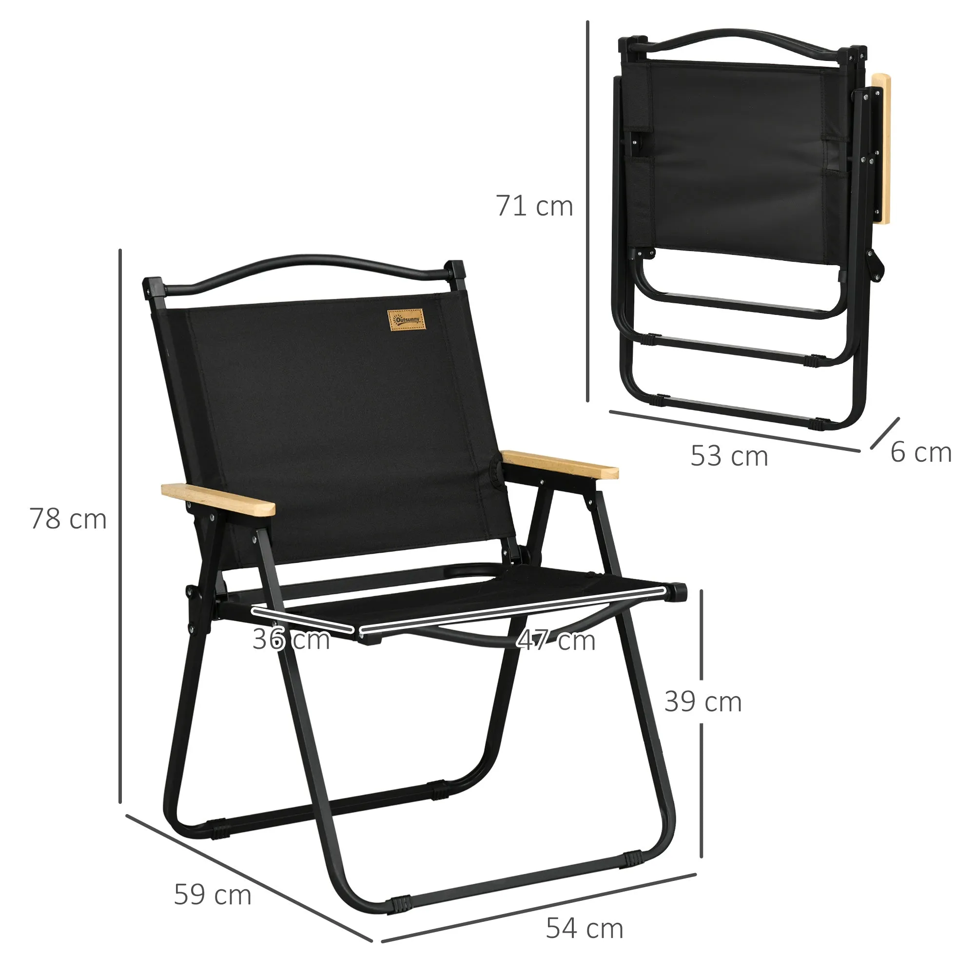 Rootz 2 Piece Set Camping Chairs - Beach Chair - Foldable Chairs - Strong Steel Frame - 54cm x 59cm x 78cm