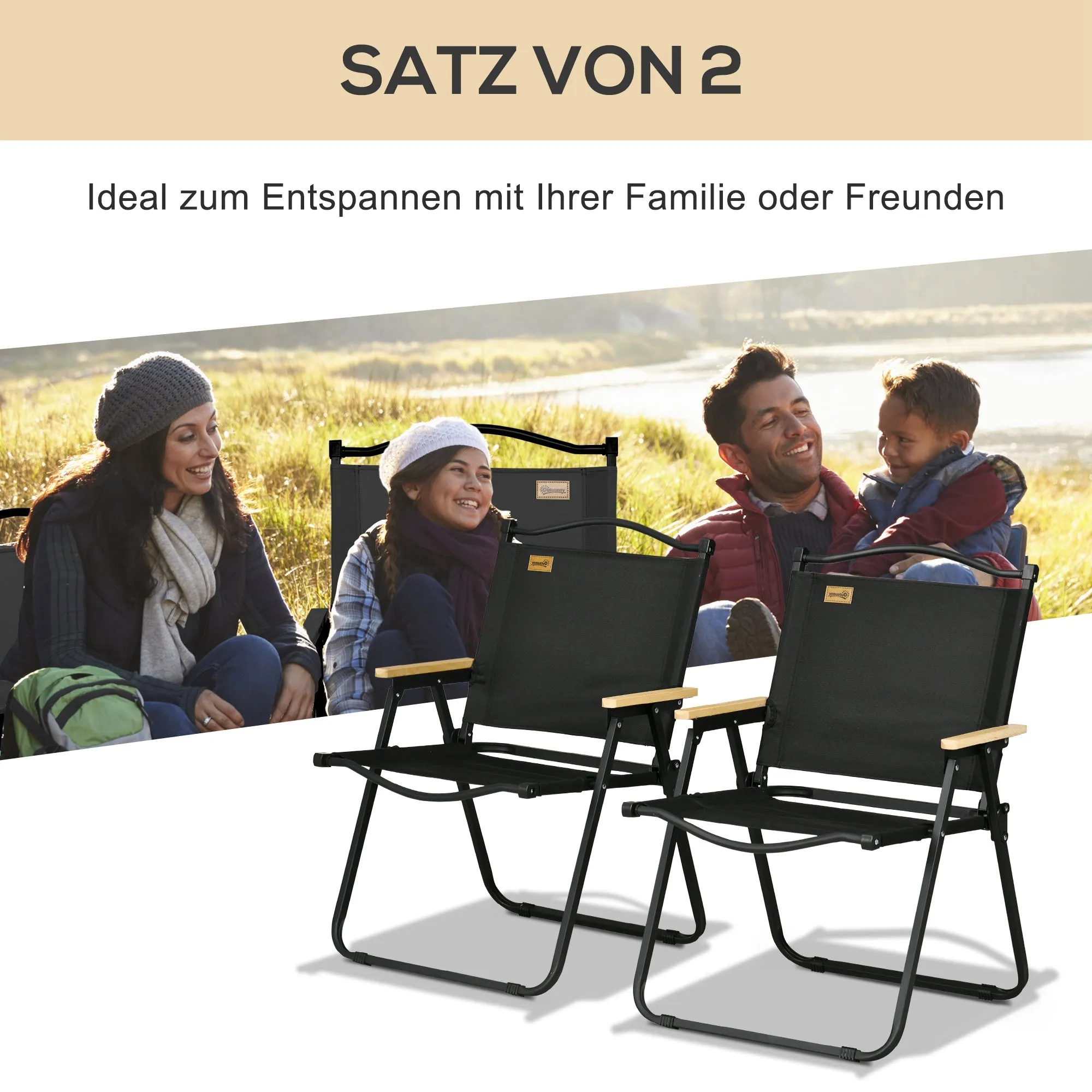 Rootz 2 Piece Set Camping Chairs - Beach Chair - Foldable Chairs - Strong Steel Frame - 54cm x 59cm x 78cm
