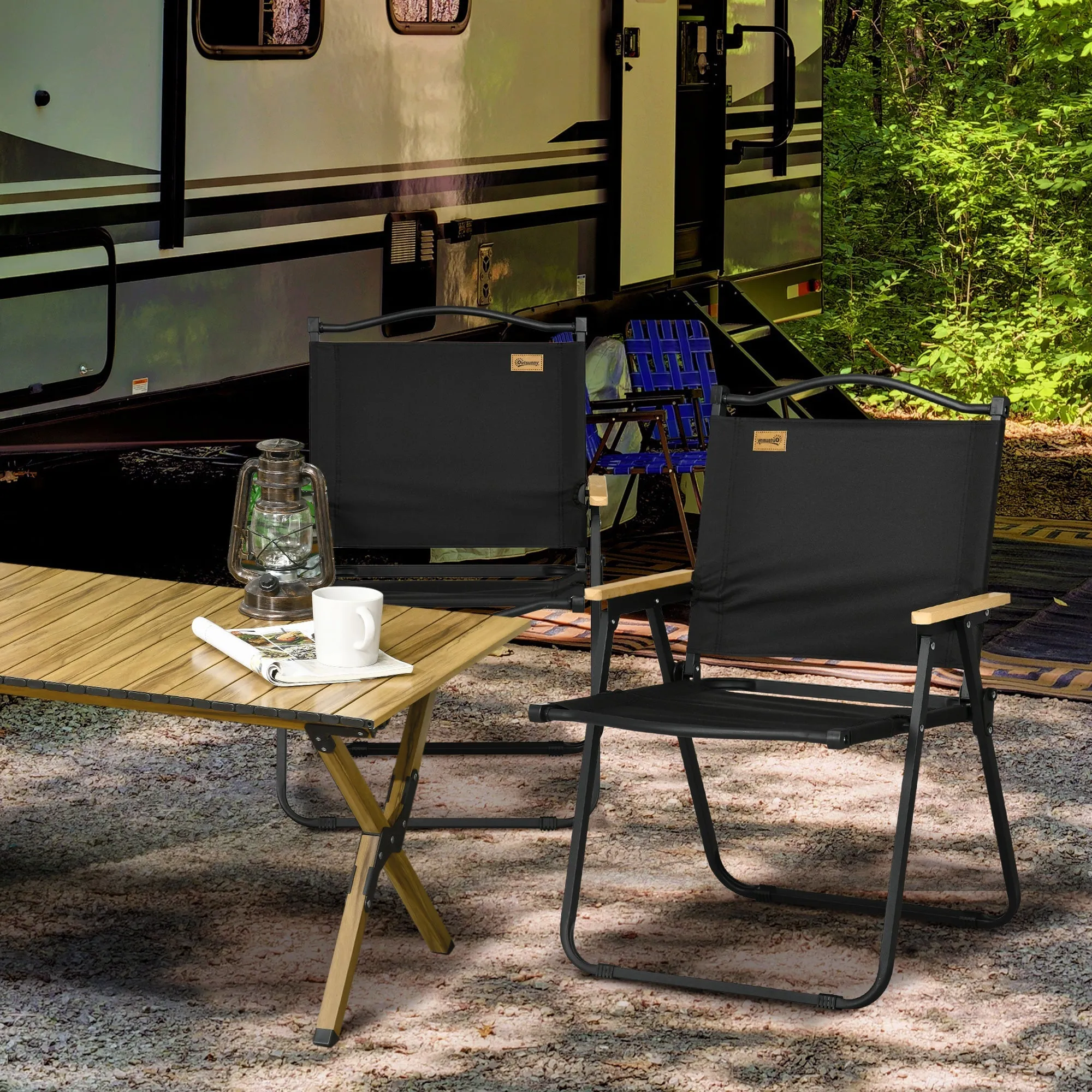 Rootz 2 Piece Set Camping Chairs - Beach Chair - Foldable Chairs - Strong Steel Frame - 54cm x 59cm x 78cm