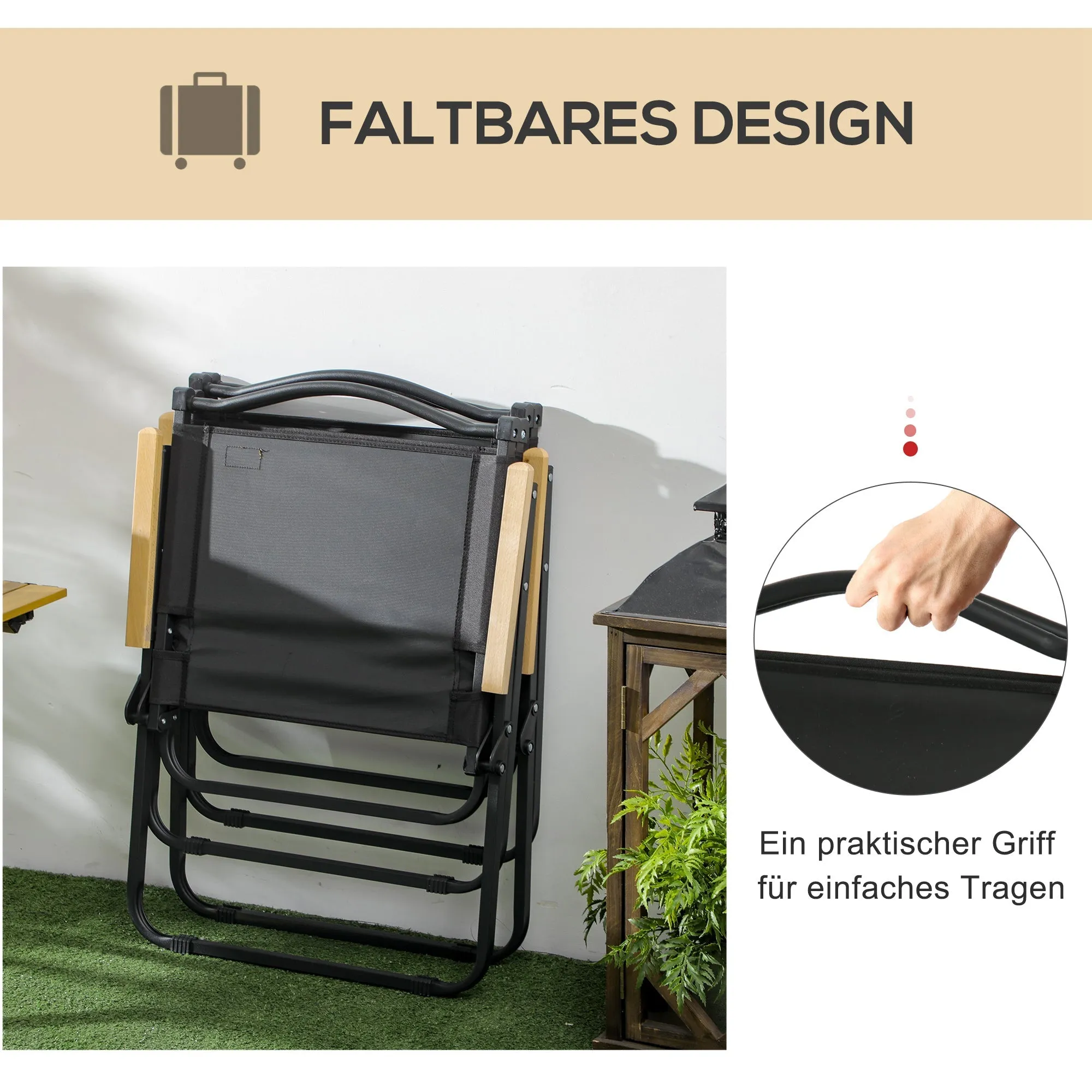 Rootz 2 Piece Set Camping Chairs - Beach Chair - Foldable Chairs - Strong Steel Frame - 54cm x 59cm x 78cm