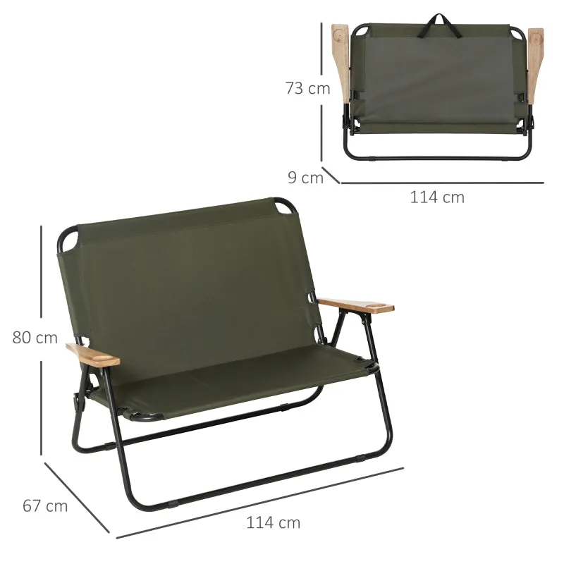 Rootz 2-Seater Camping Chair - Portable Garden Chair - Director's Chair - Comfortable Seating - Durable Steel Frame - Foldable Design - 141cm x 67cm x 80cm
