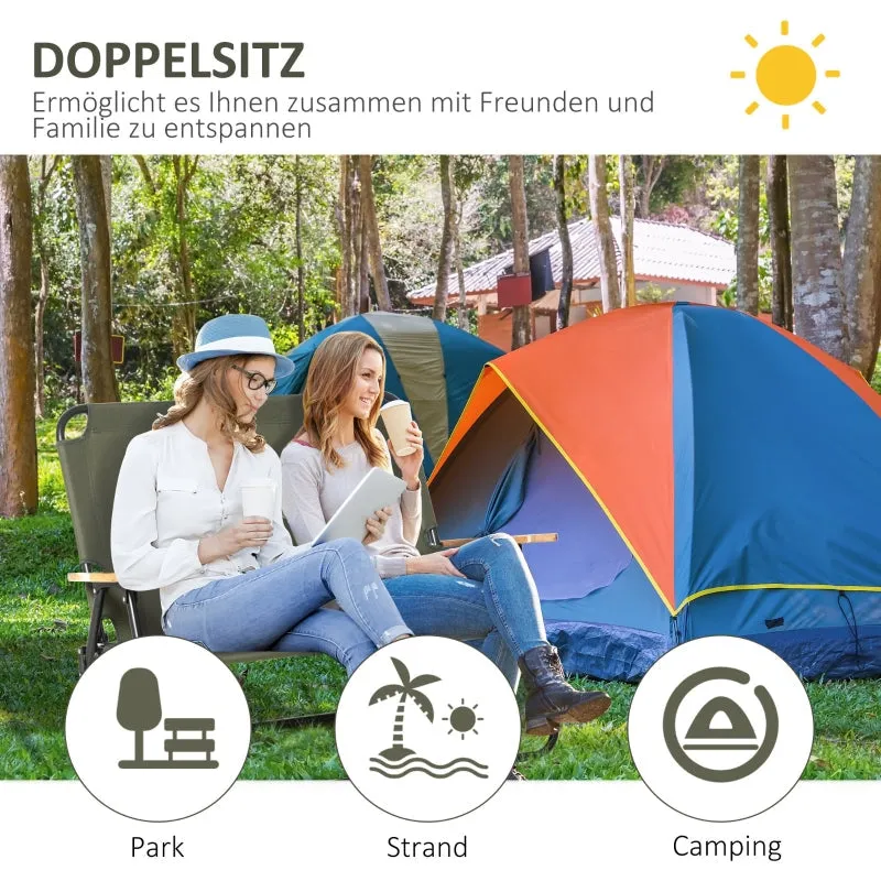 Rootz 2-Seater Camping Chair - Portable Garden Chair - Director's Chair - Comfortable Seating - Durable Steel Frame - Foldable Design - 141cm x 67cm x 80cm