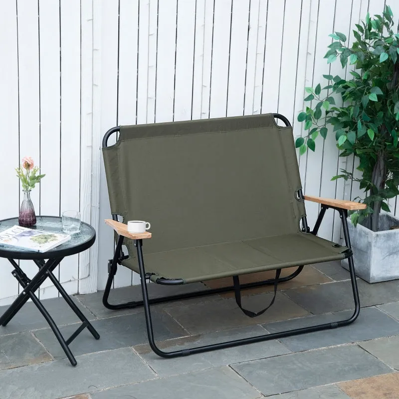Rootz 2-Seater Camping Chair - Portable Garden Chair - Director's Chair - Comfortable Seating - Durable Steel Frame - Foldable Design - 141cm x 67cm x 80cm