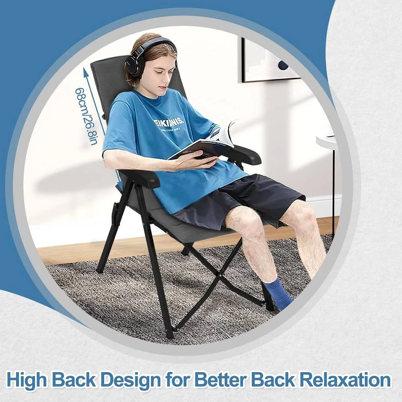 Rootz Adjustable Backrest Outdoor Chair - Garden Lounger - Folding Camp Chair - Breathable Mesh - 49cm x 101cm x 47cm