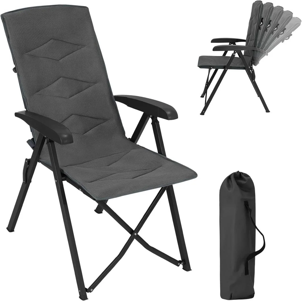 Rootz Adjustable Backrest Outdoor Chair - Garden Lounger - Folding Camp Chair - Breathable Mesh - 49cm x 101cm x 47cm