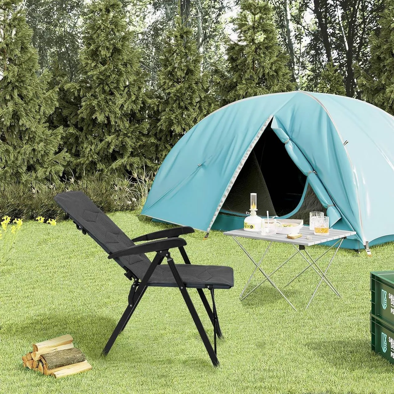 Rootz Adjustable Backrest Outdoor Chair - Garden Lounger - Folding Camp Chair - Breathable Mesh - 49cm x 101cm x 47cm