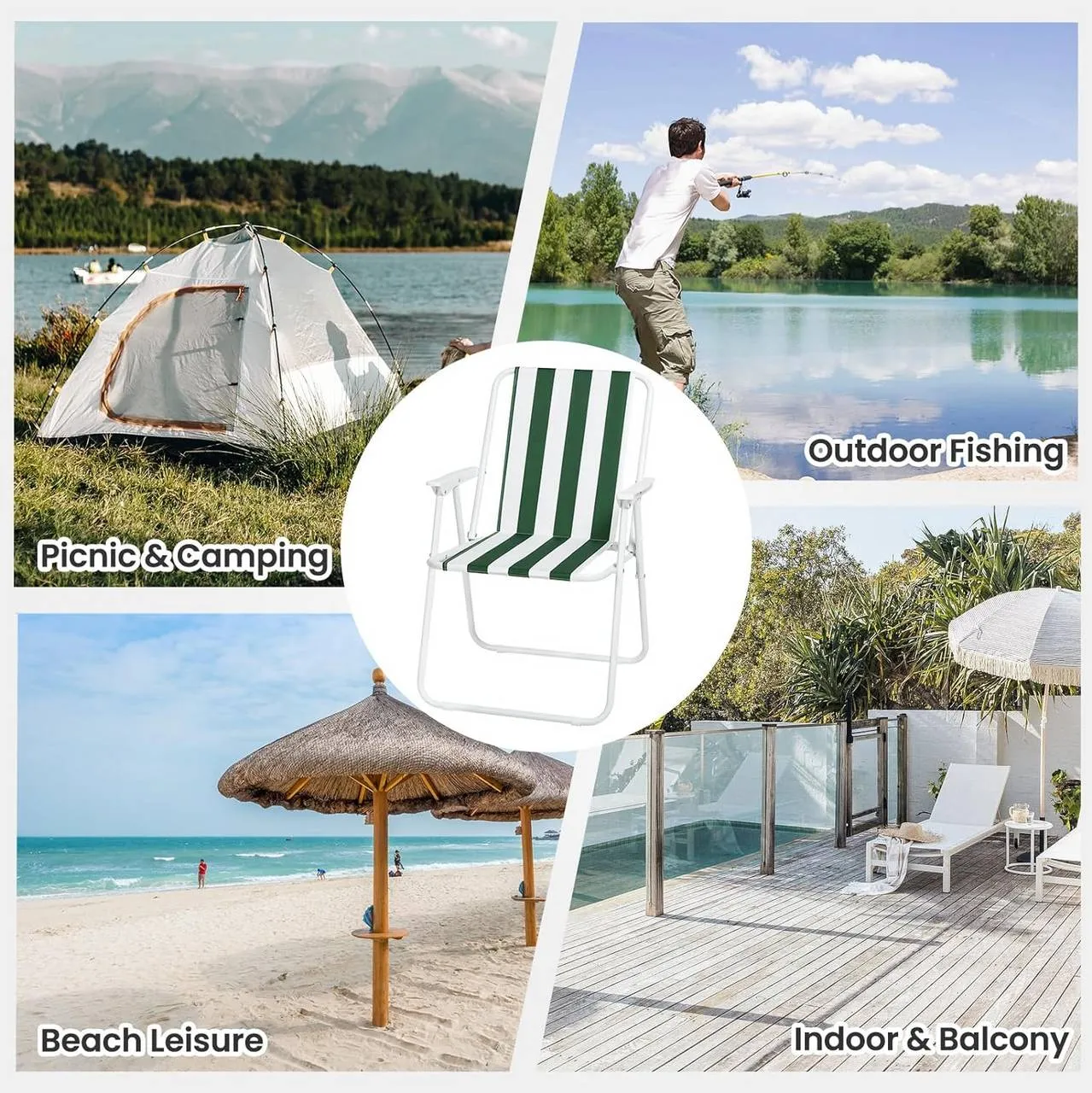 Rootz Camping Chair Set - Folding Camp Chair - Lightweight Beach Chair - Compact Picnic Chair - Oxford Fabric - 58cm x 53cm x 76cm