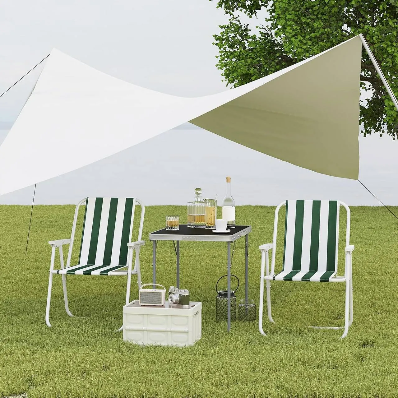 Rootz Camping Chair Set - Folding Camp Chair - Lightweight Beach Chair - Compact Picnic Chair - Oxford Fabric - 58cm x 53cm x 76cm