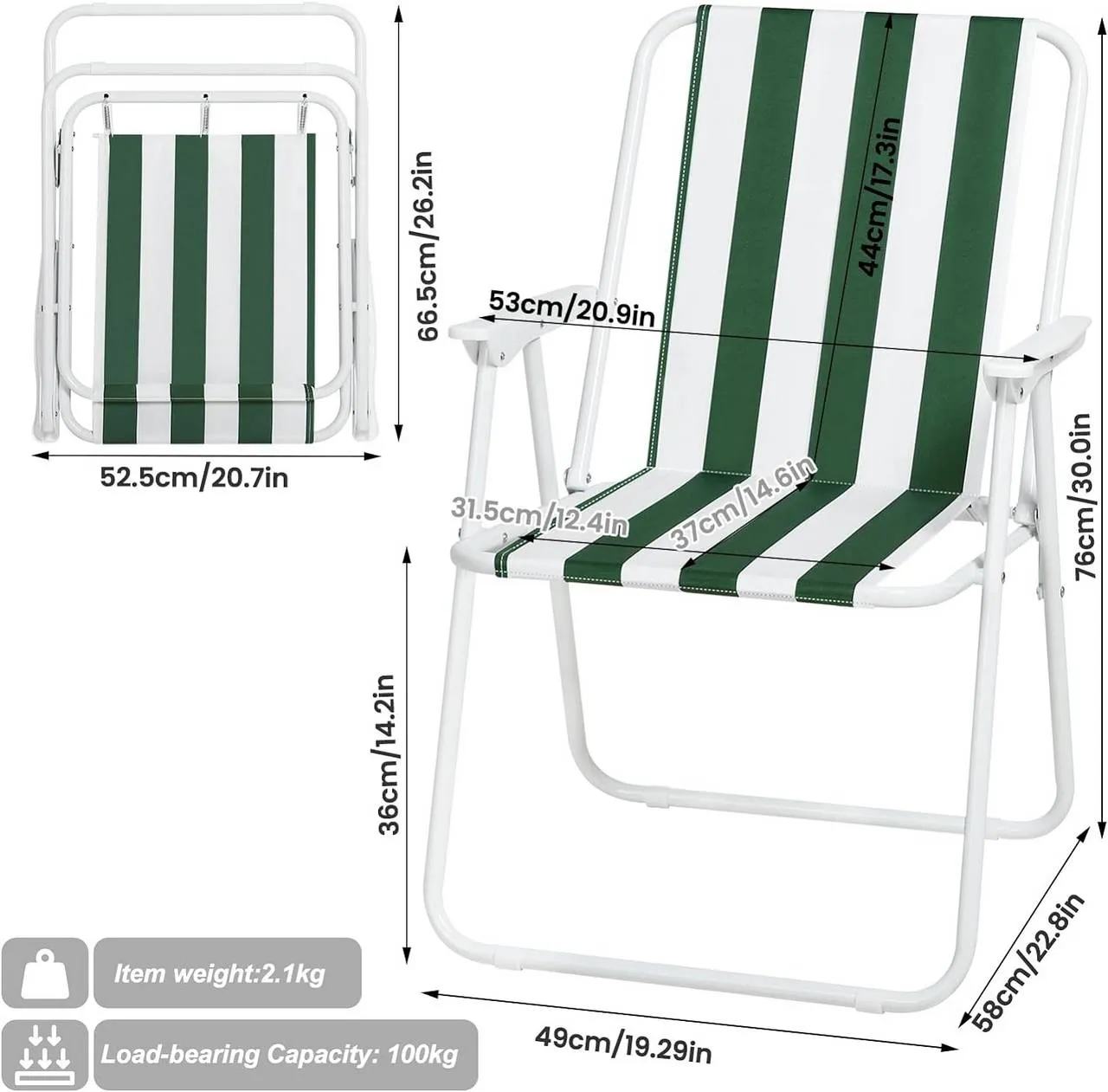 Rootz Camping Chair Set - Folding Camp Chair - Lightweight Beach Chair - Compact Picnic Chair - Oxford Fabric - 58cm x 53cm x 76cm